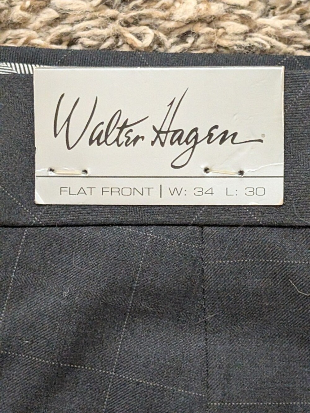 NEW Walter Hagen Mens Golf Pants Black Windowpane Plaid Front Straight Leg 34x30